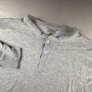 L.L. Bean Henley Shirt Wool Blend Mens Large Gray Long Sleeve Canada 02037 0190